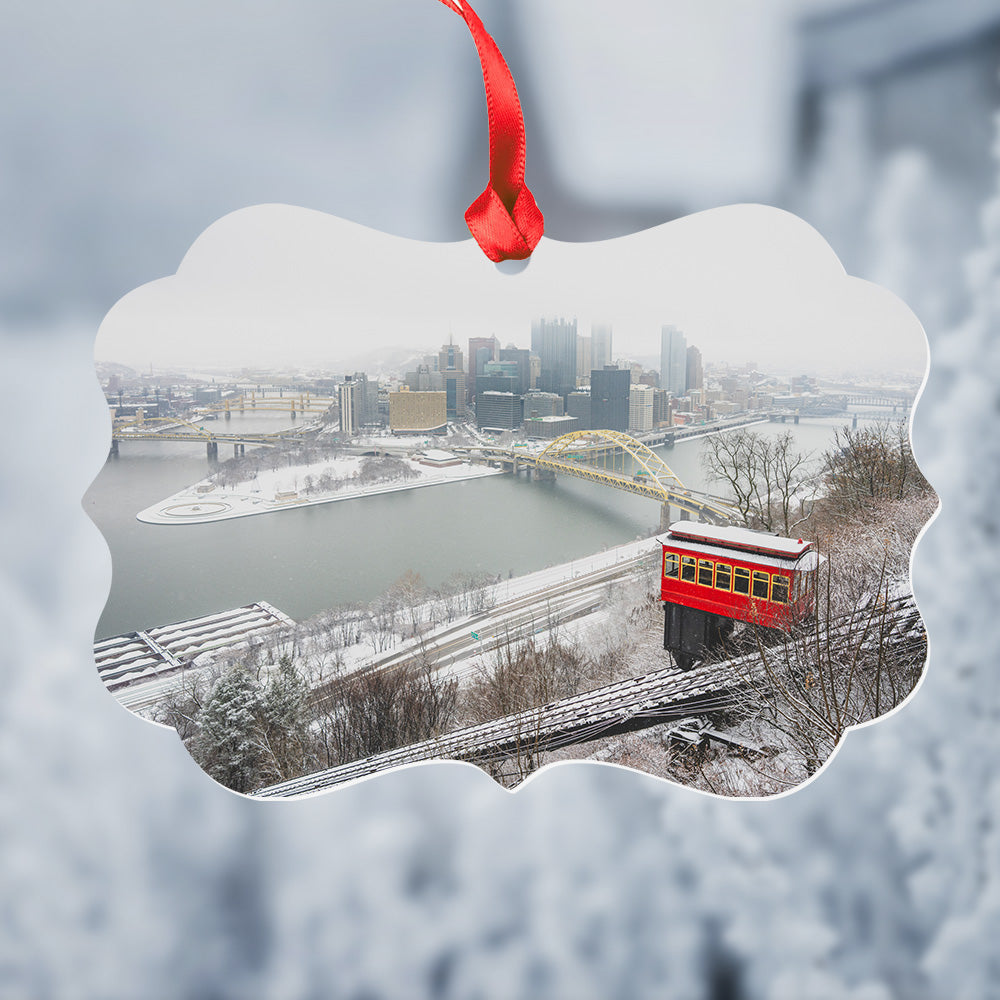 Pittsburgh in the Winter Metal Christmas Ornament