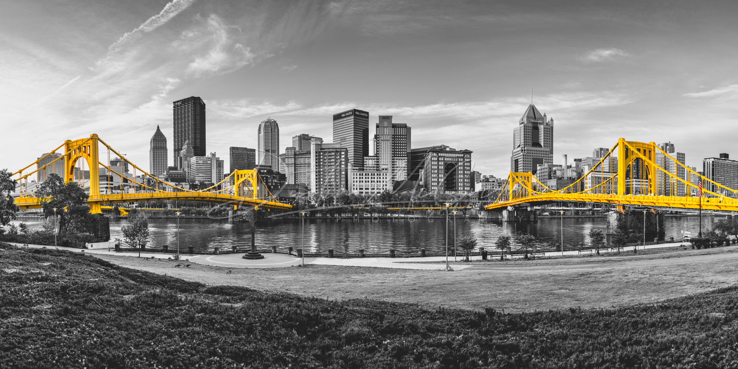 Warhol Bridge and Clemente Bridge Panorama Black & Gold