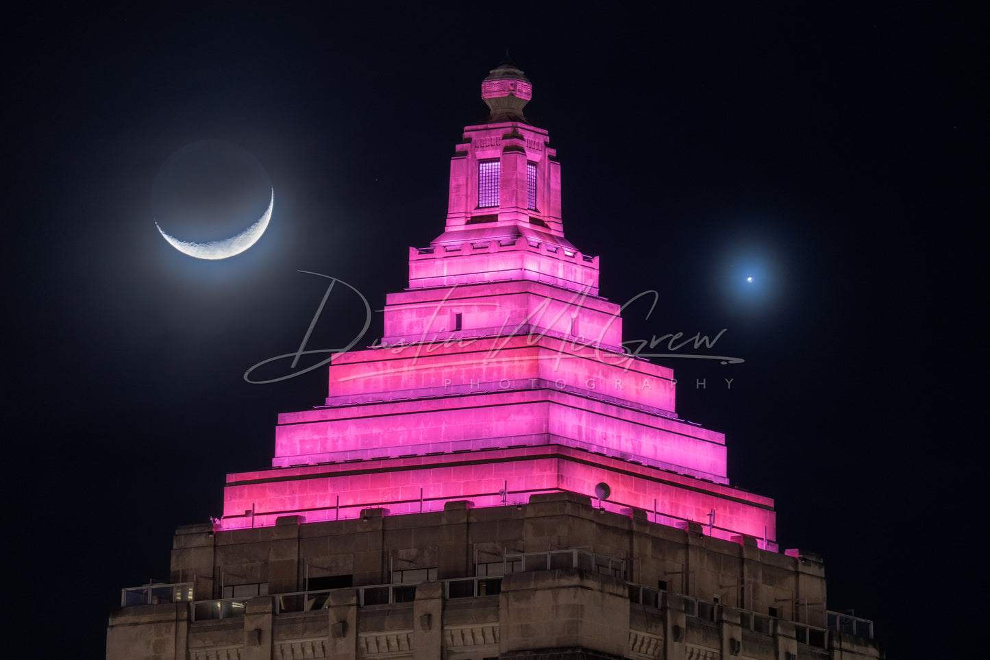 Moon and Venus Over Gulf Tower