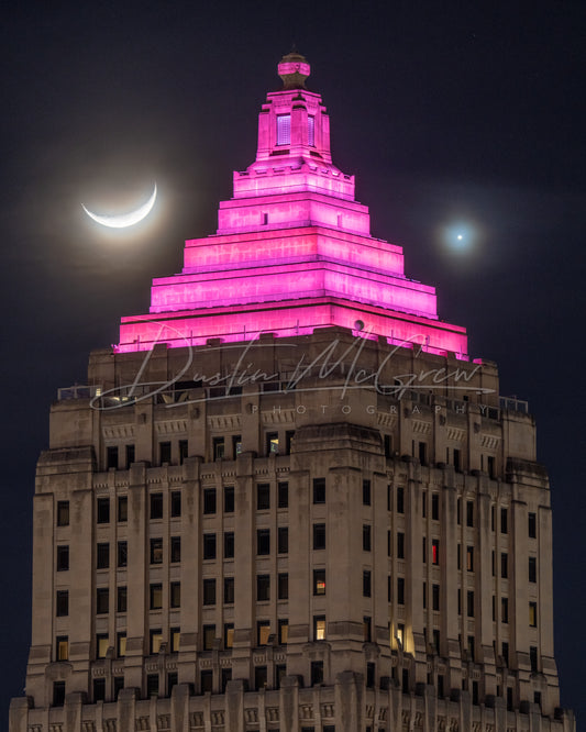 Moon and Venus Over Gulf Tower