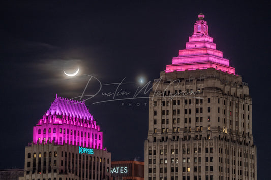 Moon and Venus Over Gulf Tower and Koppers Building