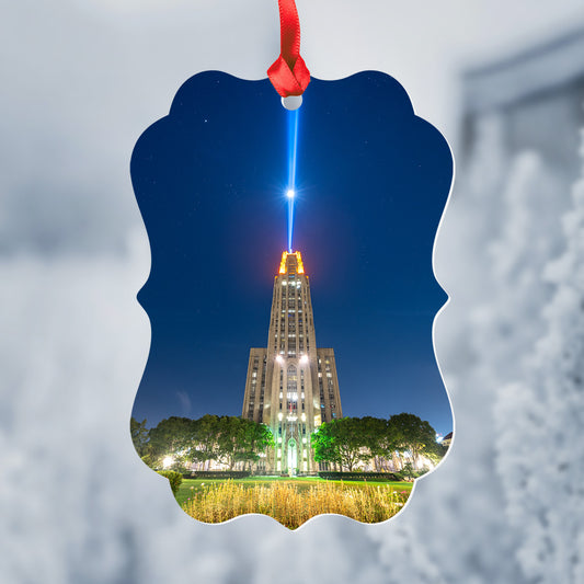 Cathedral of Learning Victory Lights and Moon Metal Christmas Ornament