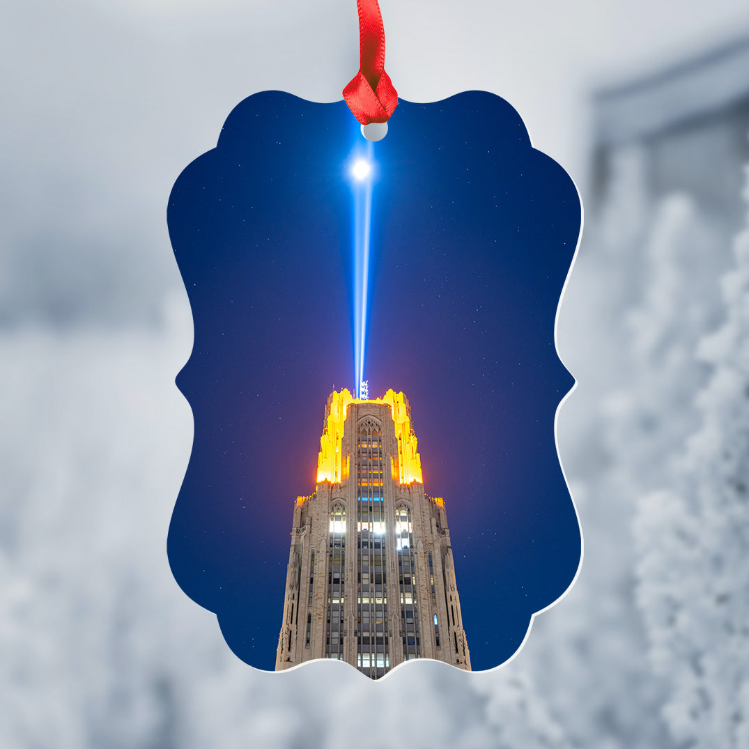 Cathedral of Learning Victory Lights and Moon Metal Christmas Ornament