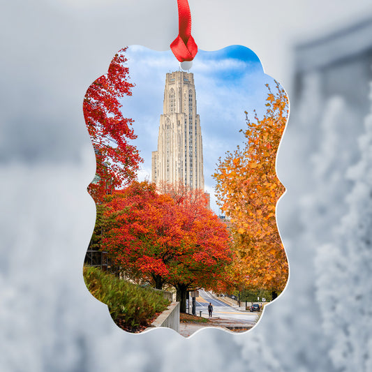 Cathedral of Learning in the Fall Metal Christmas Ornament