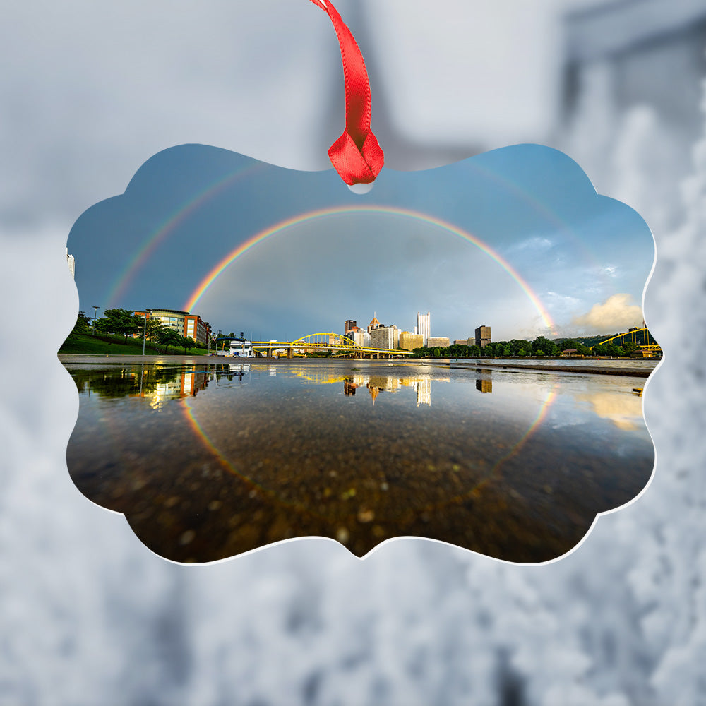 Pittsburgh Rainbow Reflection Metal Christmas Ornament