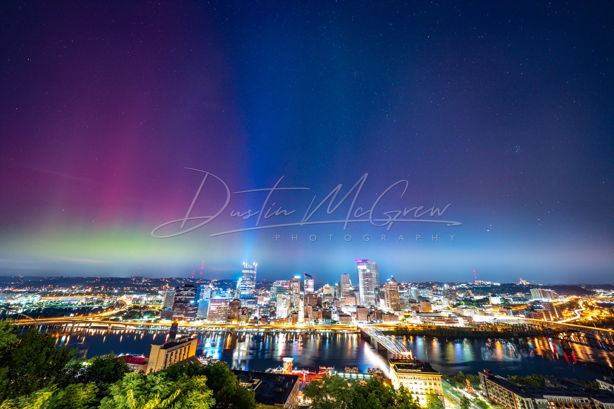 Pittsburgh Skyline and the Northern Lights