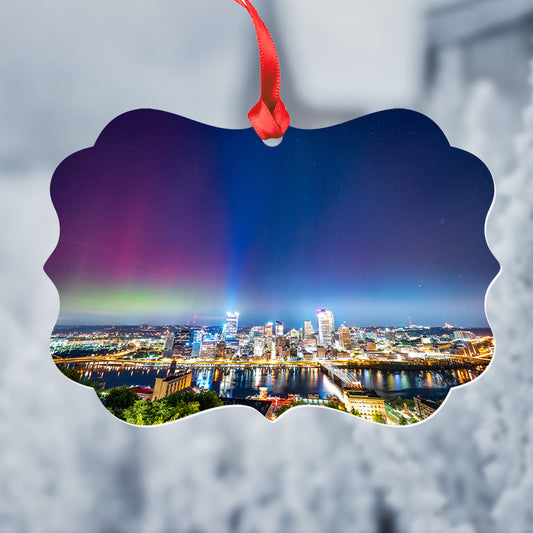 Pittsburgh & The Northern Lights Metal Christmas Ornament