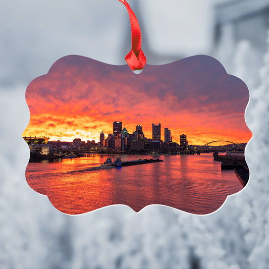 Pittsburgh Sunrise Metal Christmas Ornament