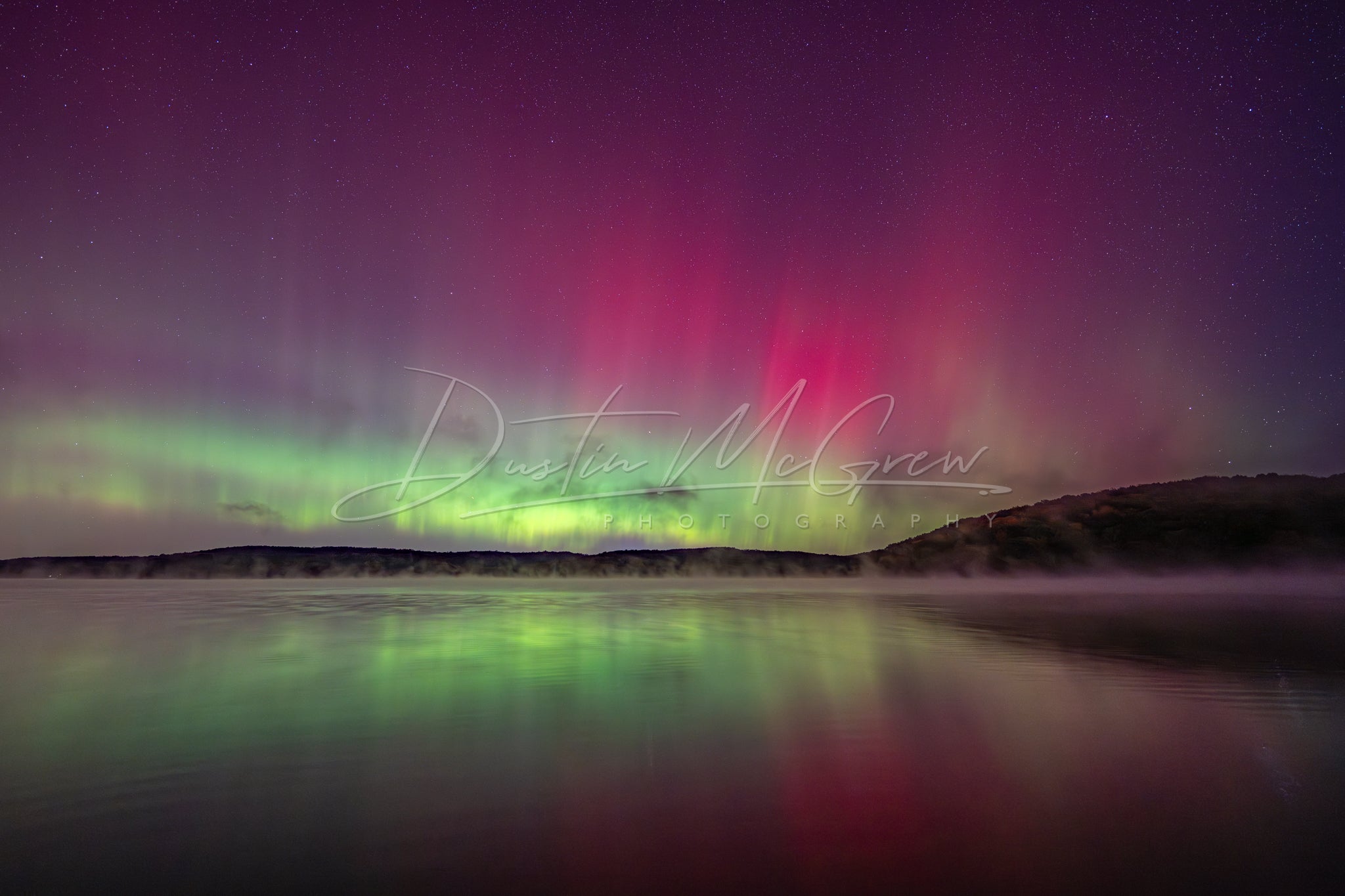 Moraine State Park Northern Lights and Foggy Lake Arthur