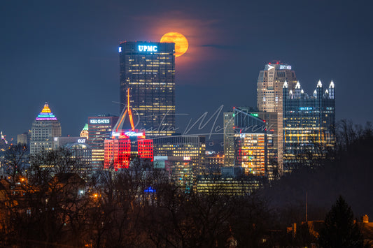 Downtown Pittsburgh Skyline Moonrise