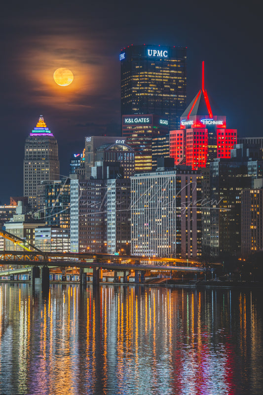 The Moon and the Pittsburgh Skyline