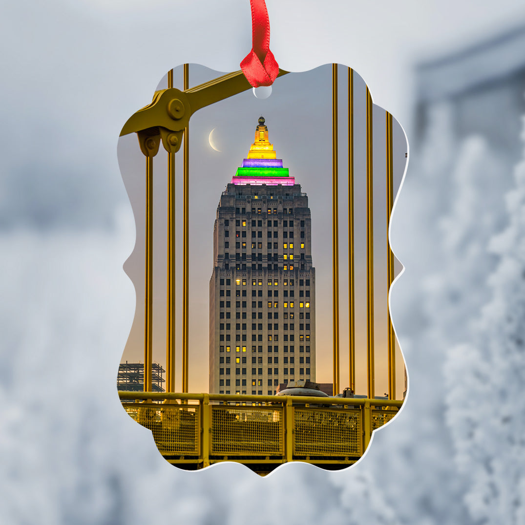 Gulf Tower & The Moon Metal Christmas Ornament