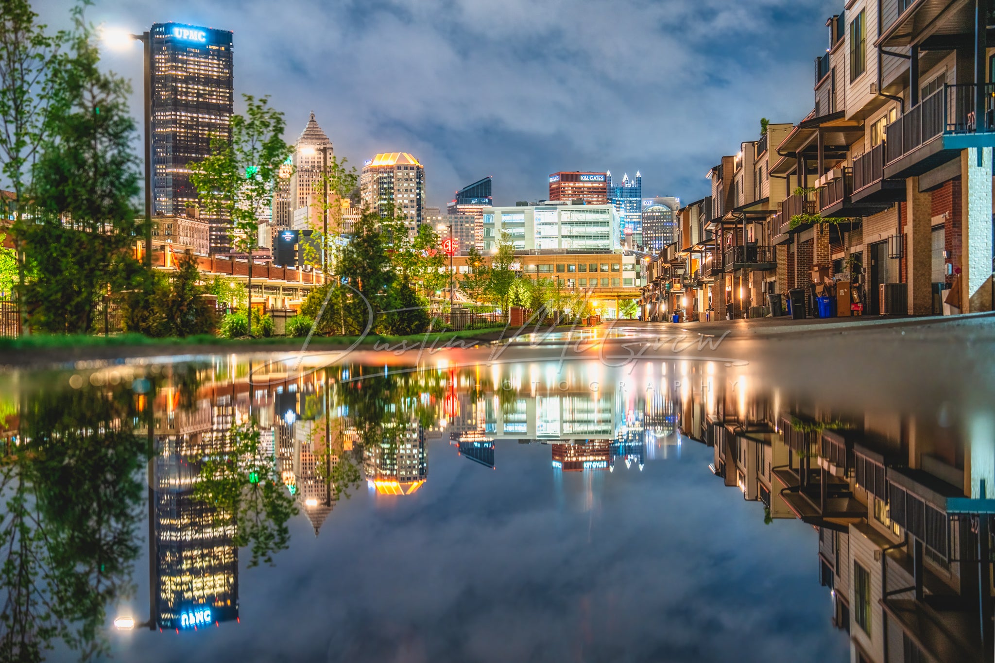 Pittsburgh Skyline Puddle Reflection