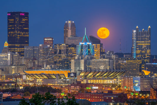 Full Moon Rising Over the Pittsburgh Skyline