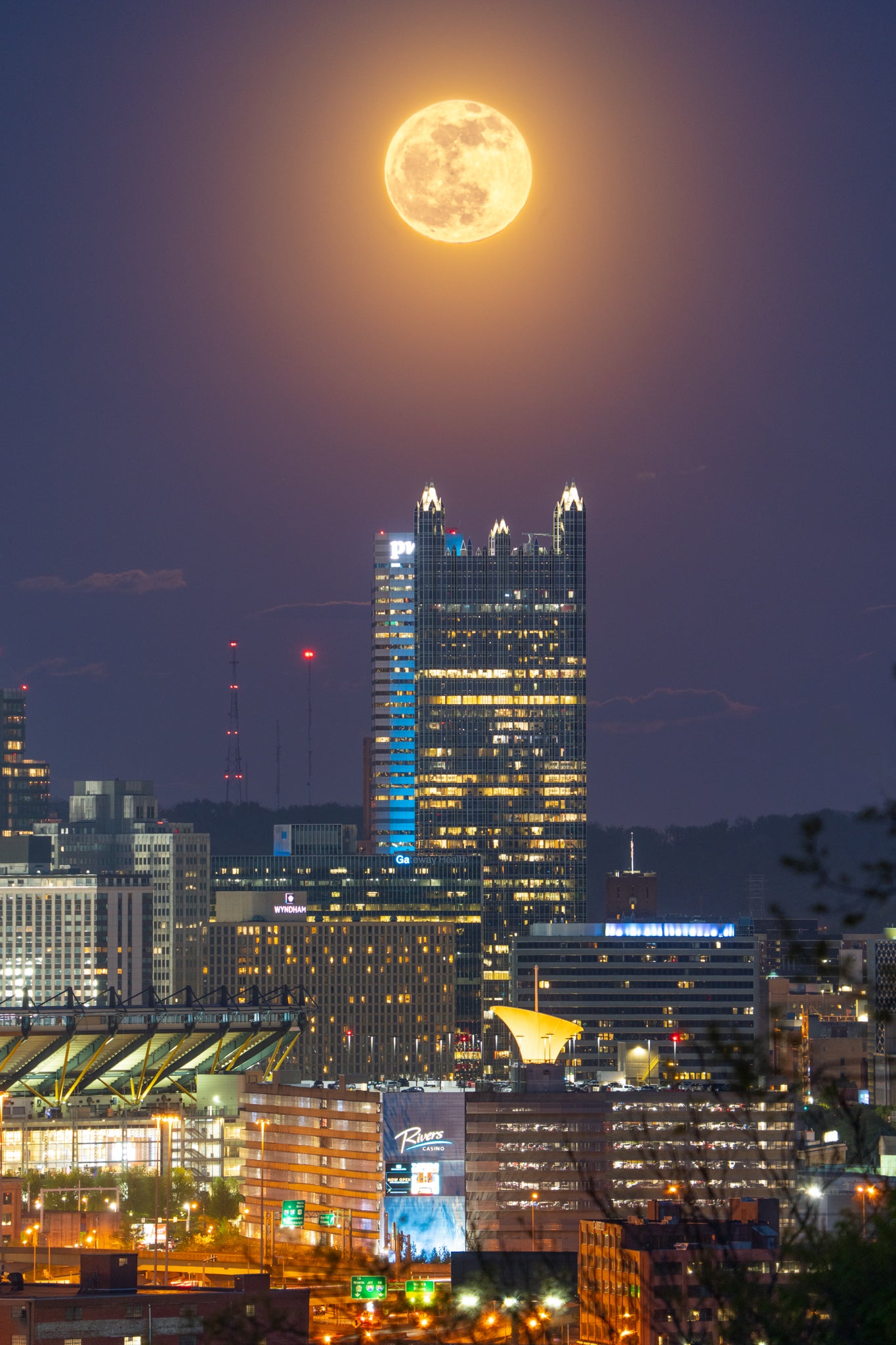 Full Moon Glowing Over PPG Place