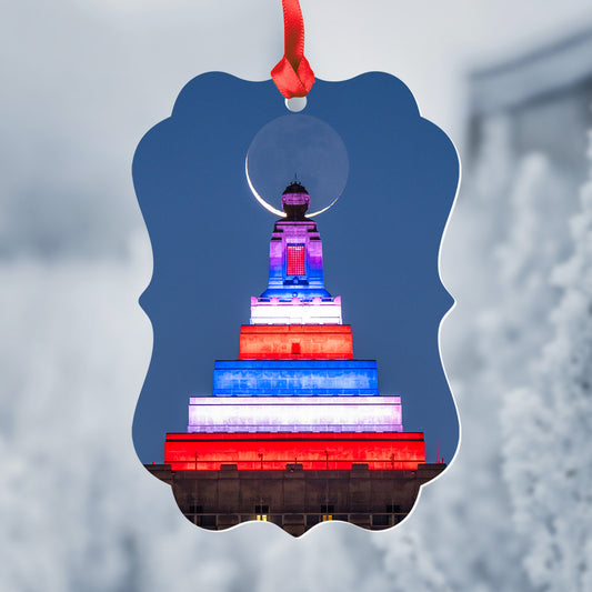 Gulf Tower Red White Blue & Moon Metal Christmas Ornament