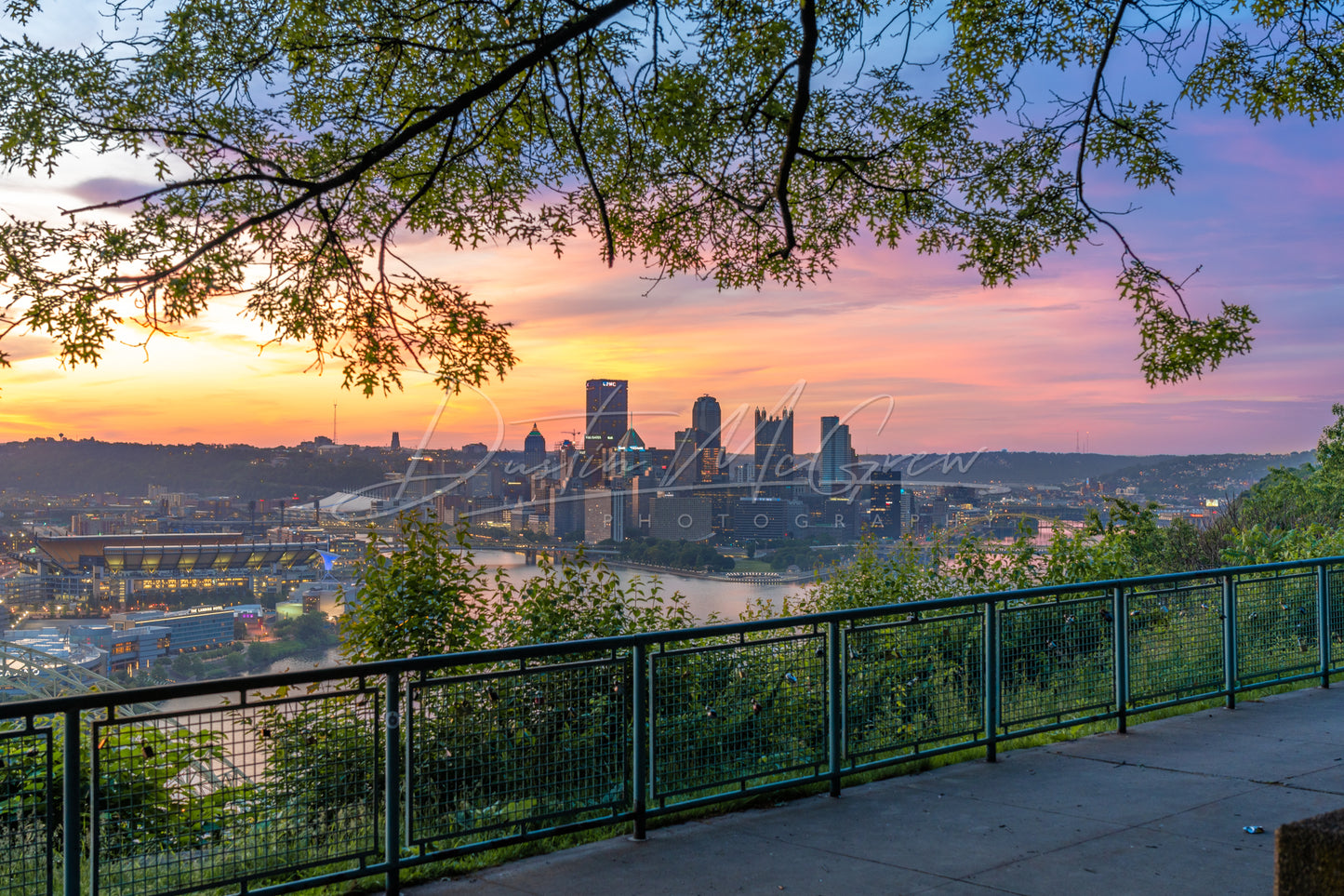 Pittsburgh Sunrise Framed by the West End Overlook Oak Tree