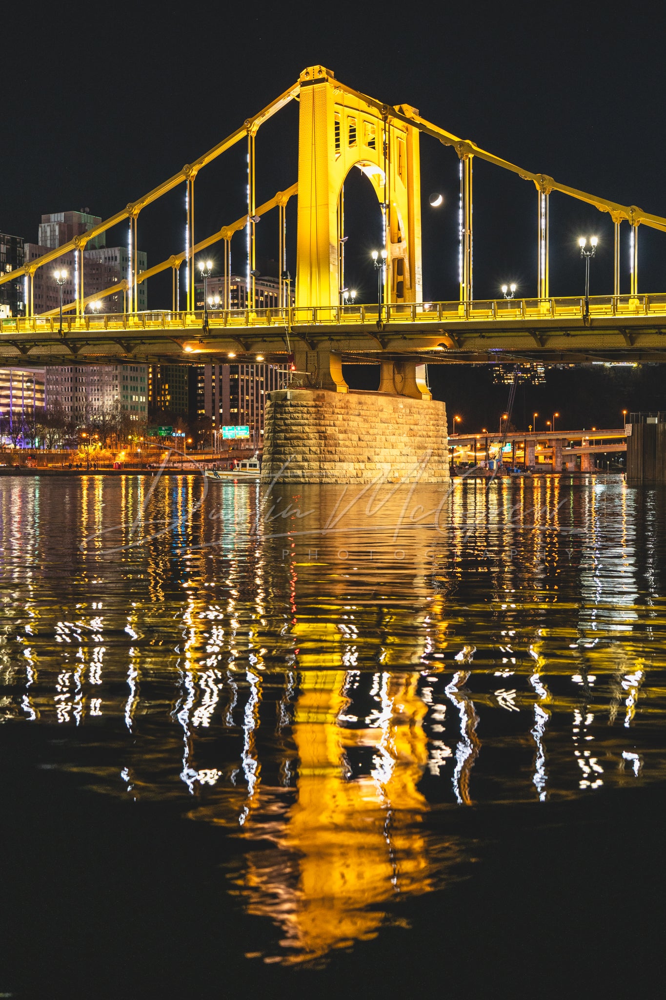 Black & Gold Clemente Bridge and the Moon
