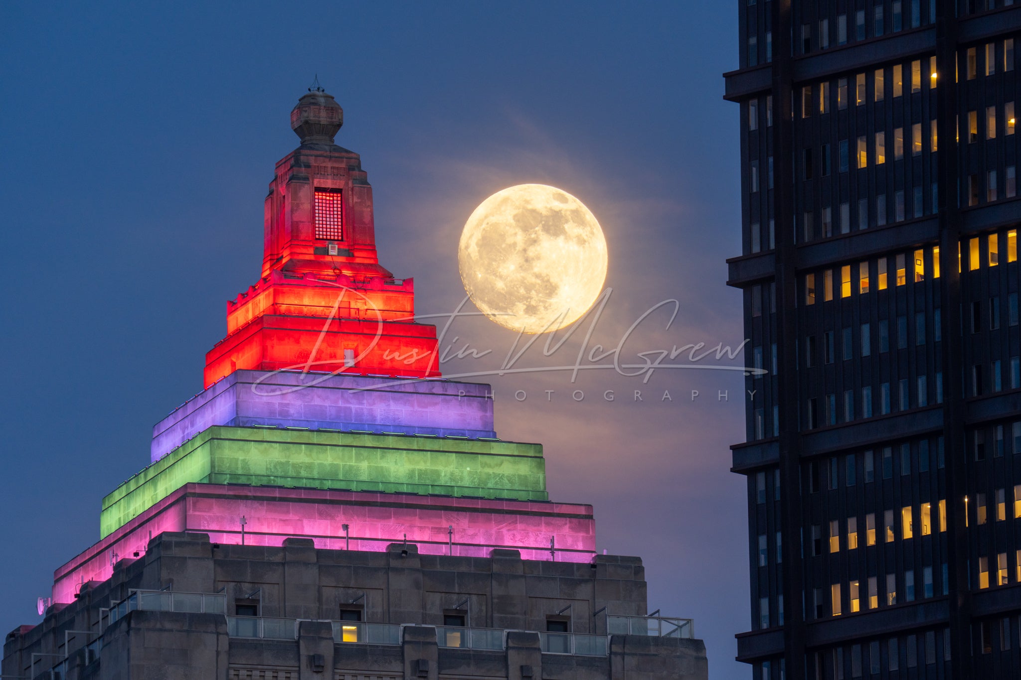 Full Moon Between Gulf Tower and U.S. Steel Tower