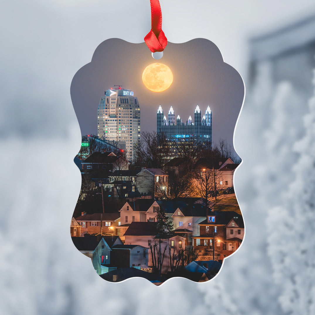 Pittsburgh West End Moonrise Metal Christmas Ornament