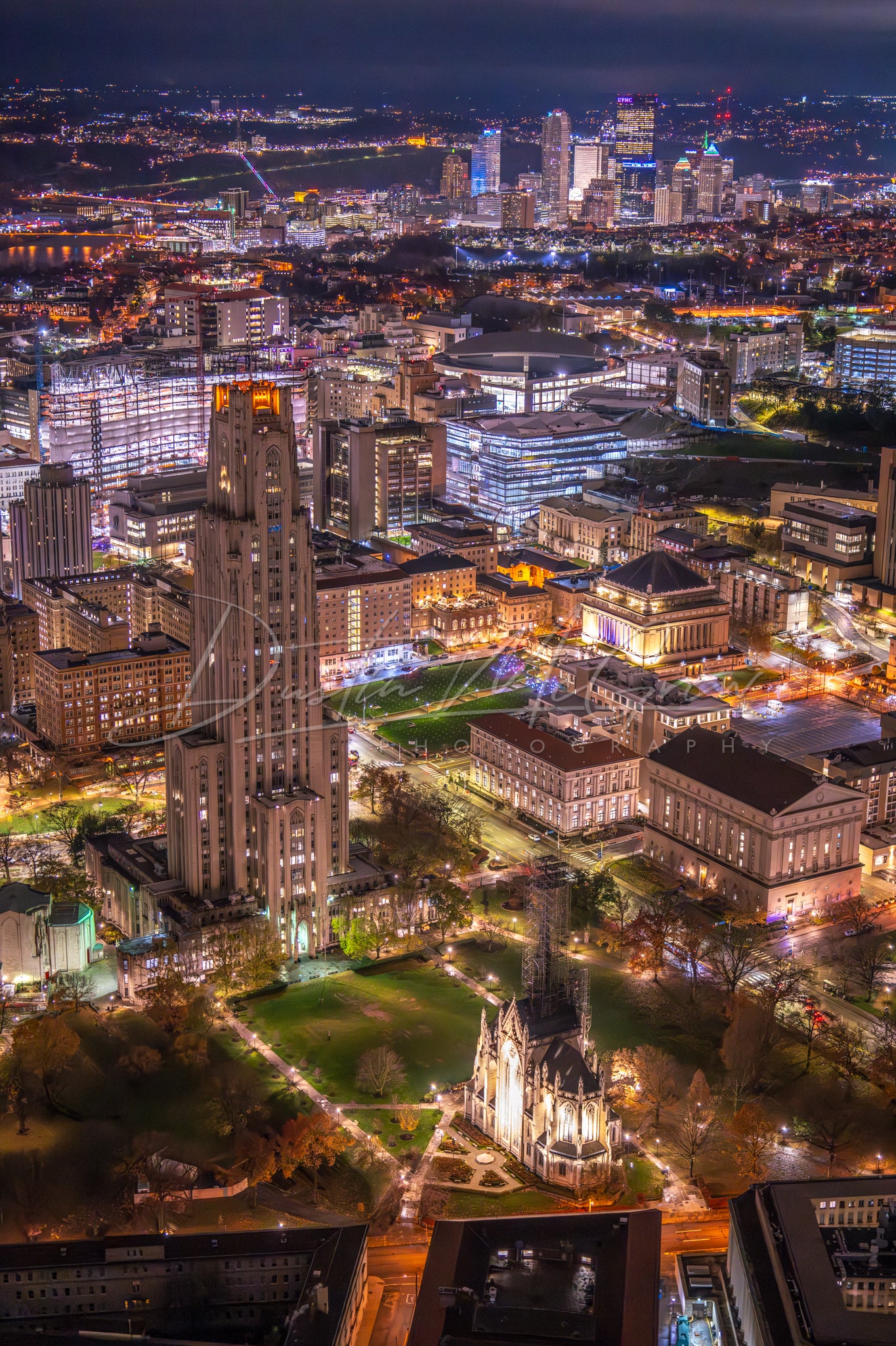 Cathedral of Learning, Heinz Chapel, and Pittsburgh in the Background