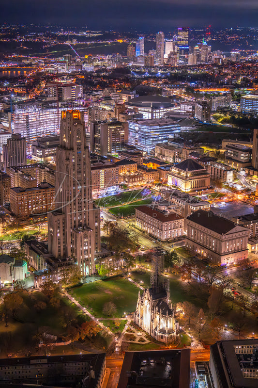 Cathedral of Learning, Heinz Chapel, and Pittsburgh in the Background