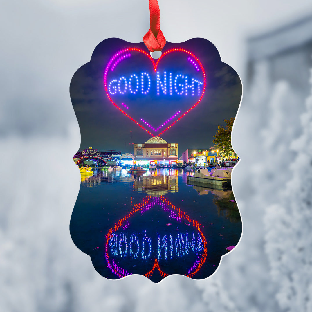 Kennywood Drone Show Goodnight Metal Christmas Ornament