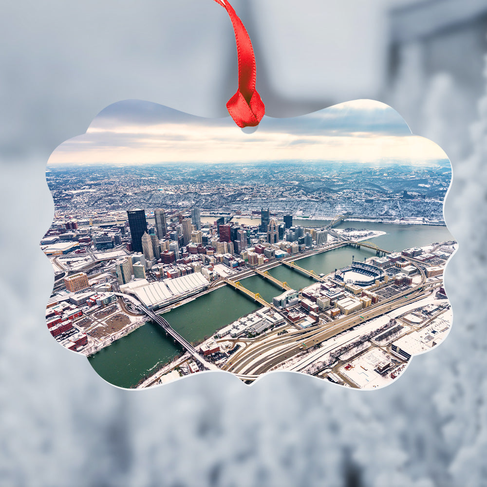 Snow Covered Pittsburgh Christmas Ornament