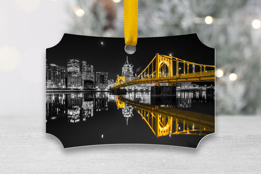 Clemente Bridge Black & Gold Metal Christmas Ornament