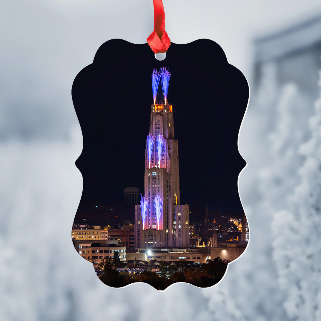 Cathedral of Learning Homecoming Fireworks Christmas Ornament
