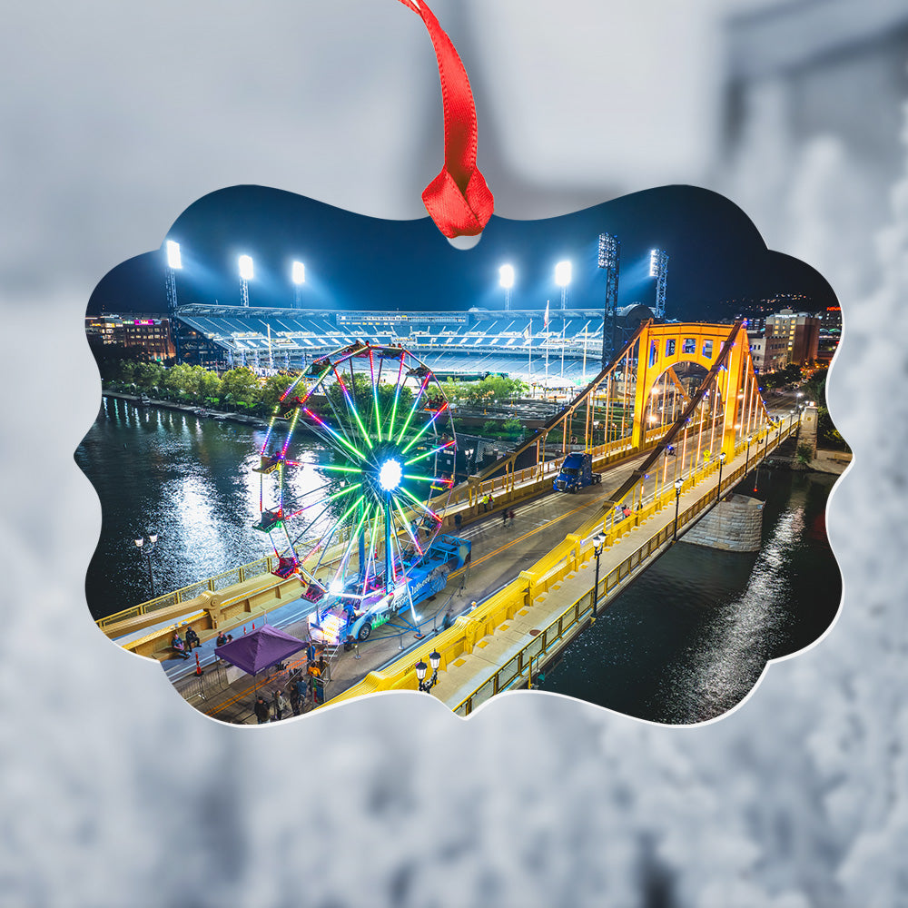 Clemente Bridge, PNC Park & Ferris Wheel Metal Christmas Ornament