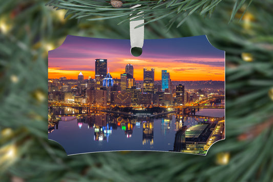 Pittsburgh Hearts Metal Christmas Ornament
