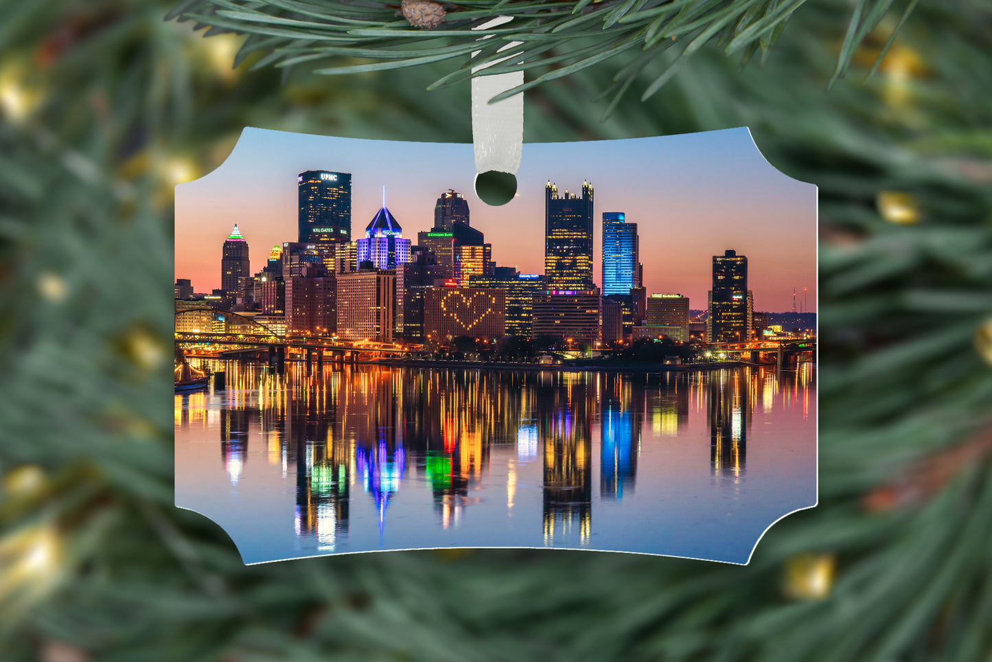 Pittsburgh Hearts Metal Christmas Ornament