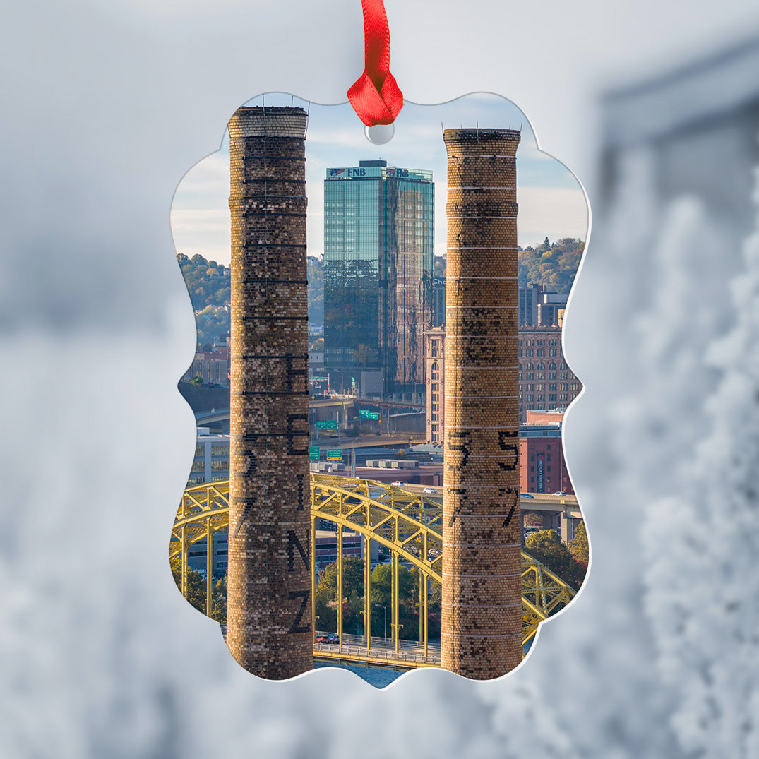 Heinz Factory Smokestacks and FNB Tower Christmas Ornament