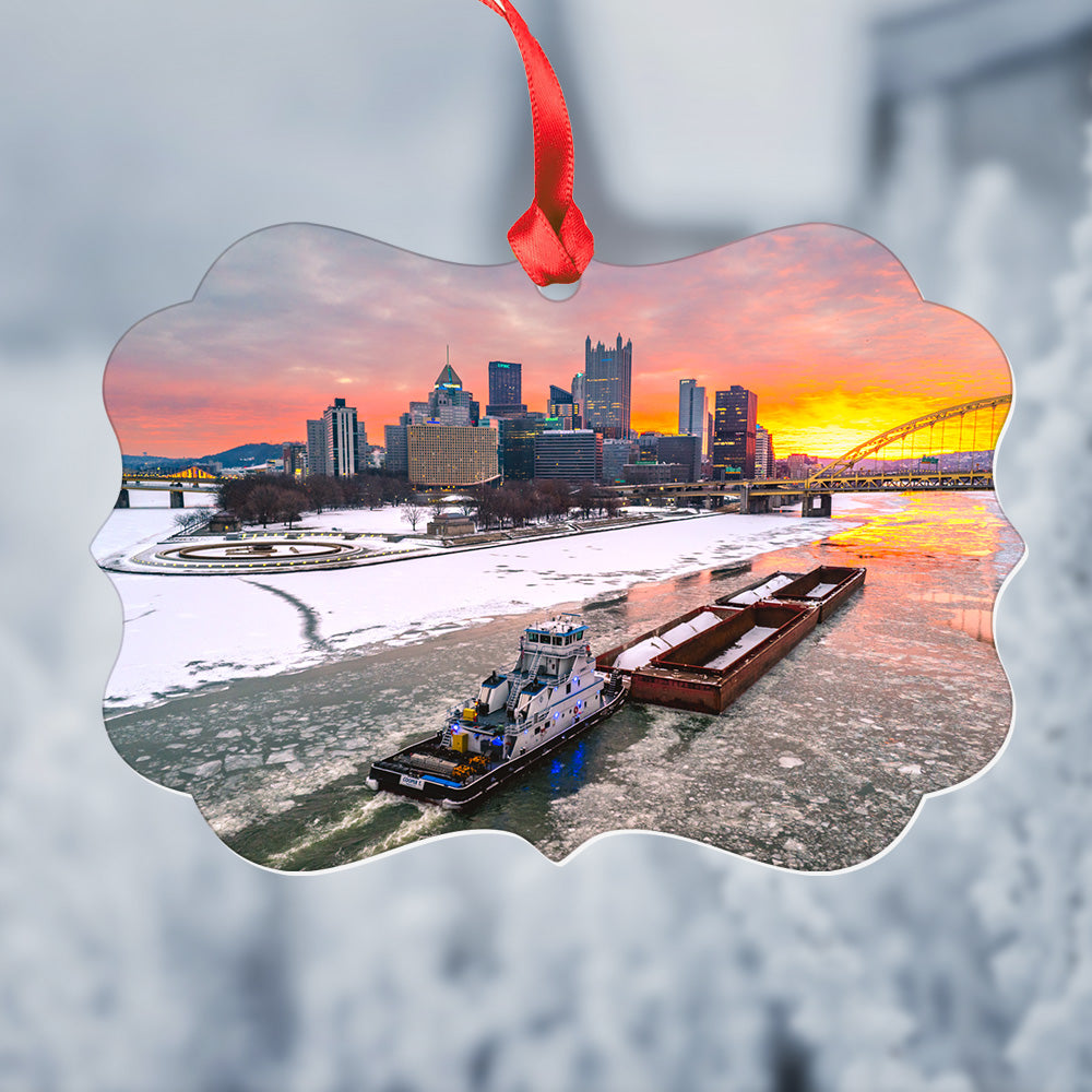 Pittsburgh Icy Sunrise Christmas Ornament