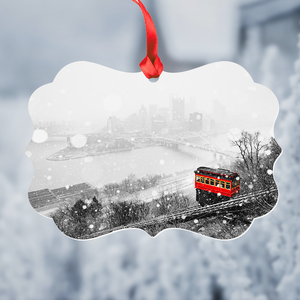 Snowy Duquesne Incline Metal Christmas Ornament