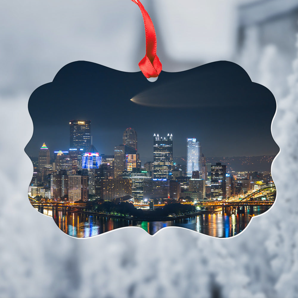 SpaceX Falcon 9 Over Pittsburgh Christmas Ornament