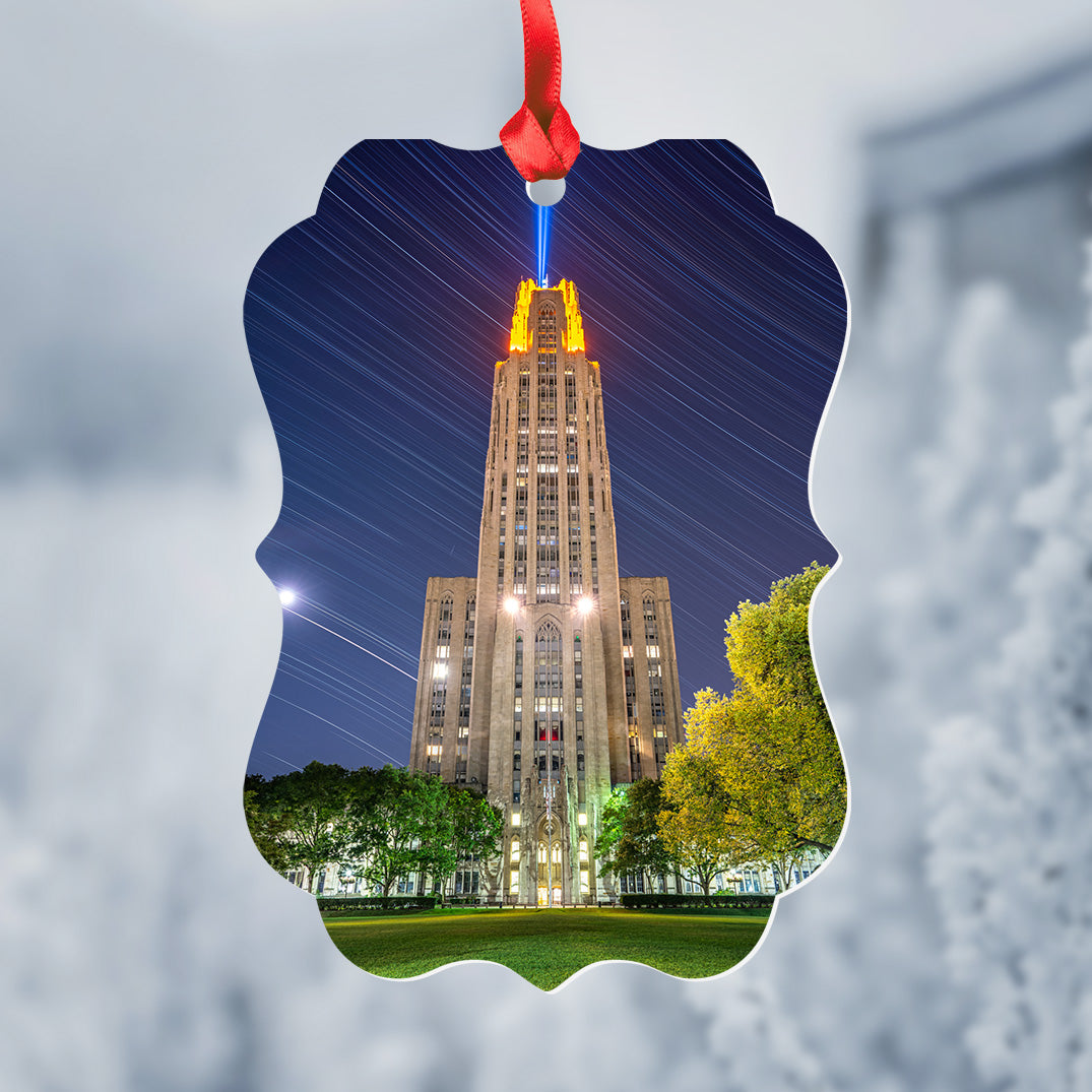 Cathedral of Learning Star Trails Metal Christmas Ornament