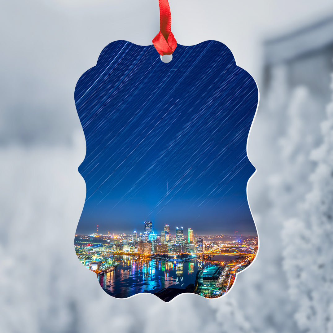 Pittsburgh Star Trails Metal Christmas Ornament