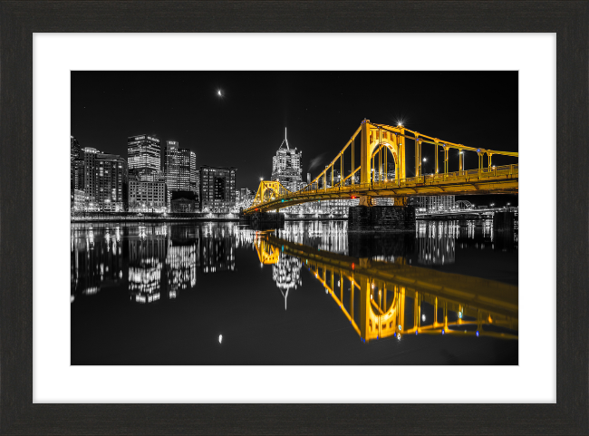 Clemente Bridge Black & Gold Framed Print