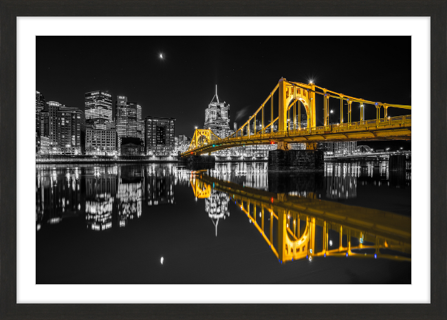 Clemente Bridge Black & Gold Framed Print