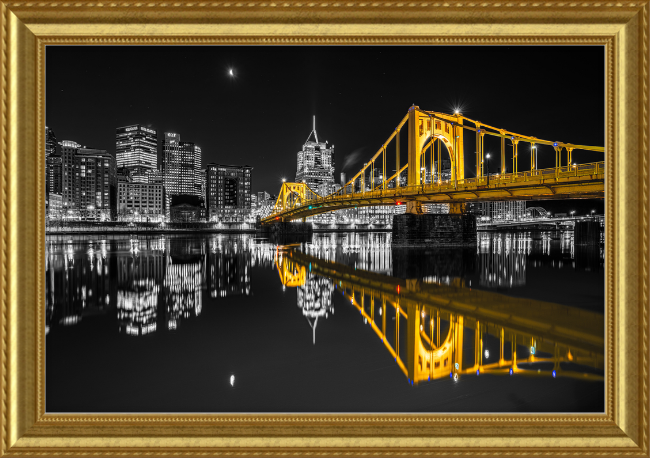 Clemente Bridge Black & Gold Framed Print