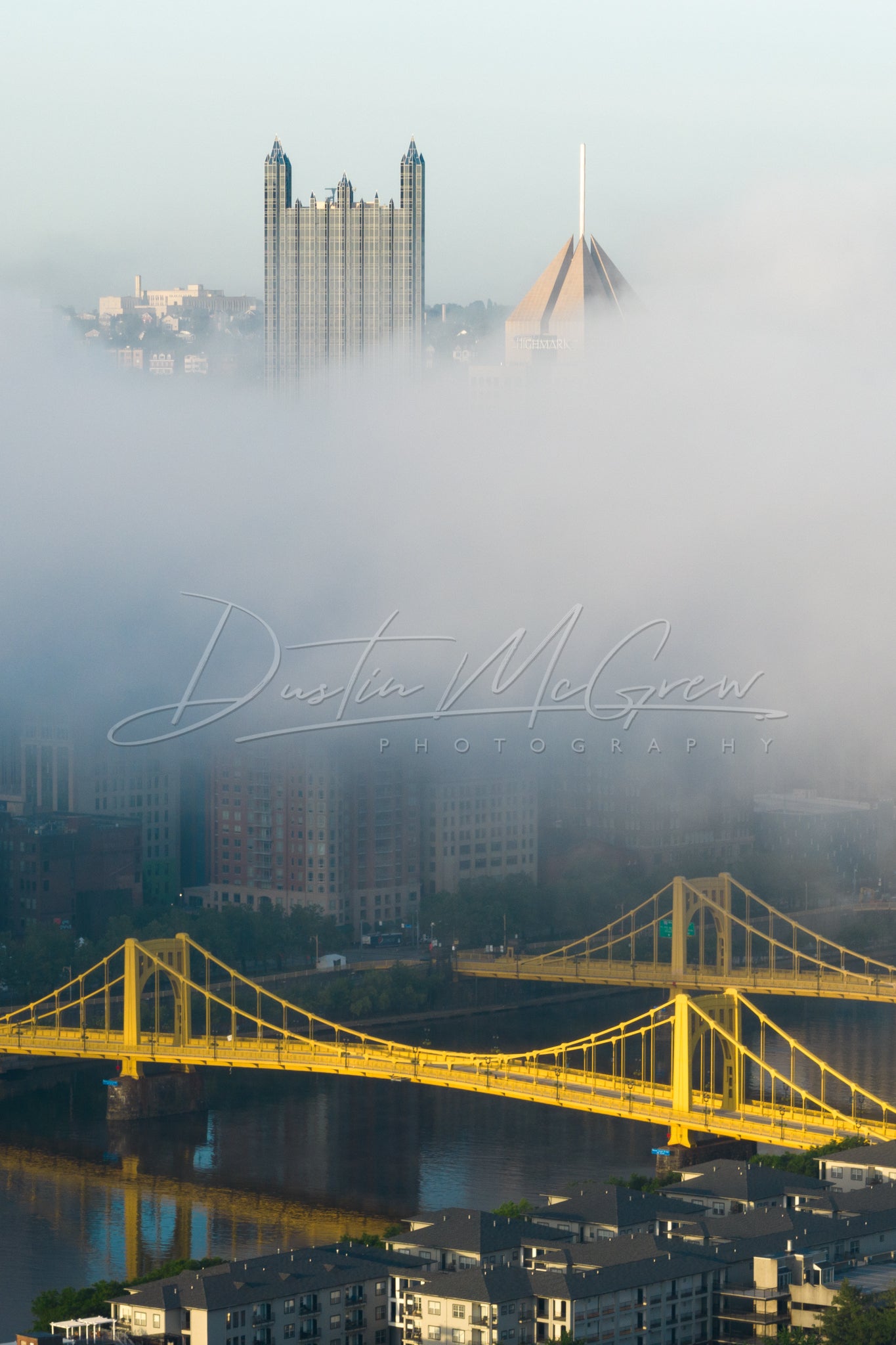 Carson Bridge with PPG Place Floating in the Fog