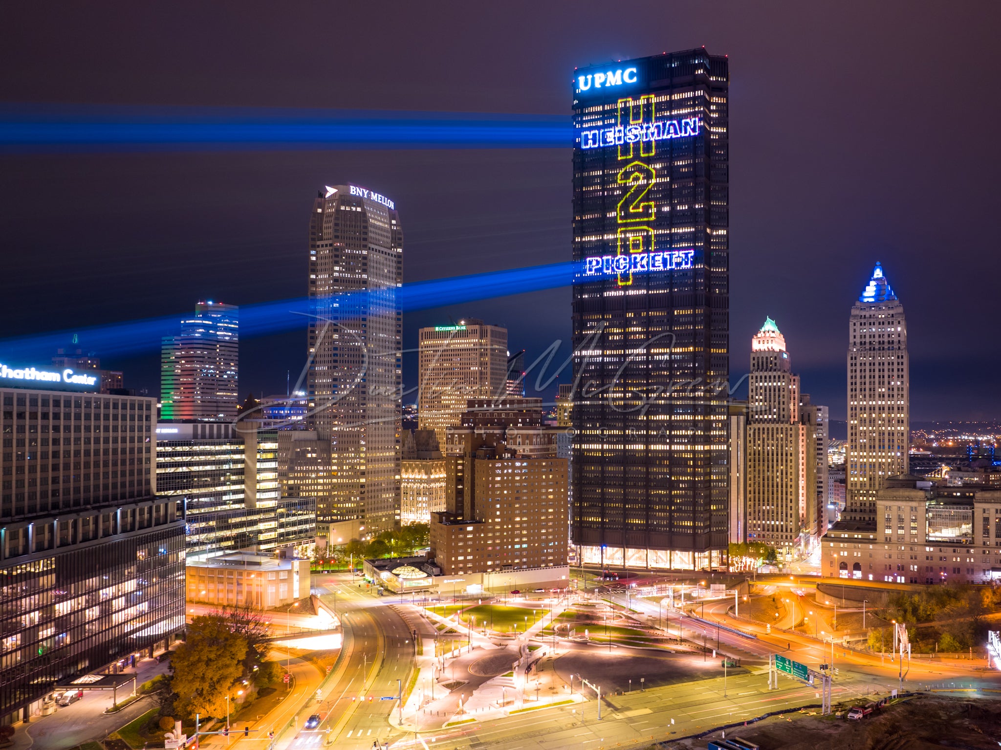 Laser Beams Shine on the US Steel Tower for Kenny Pickett