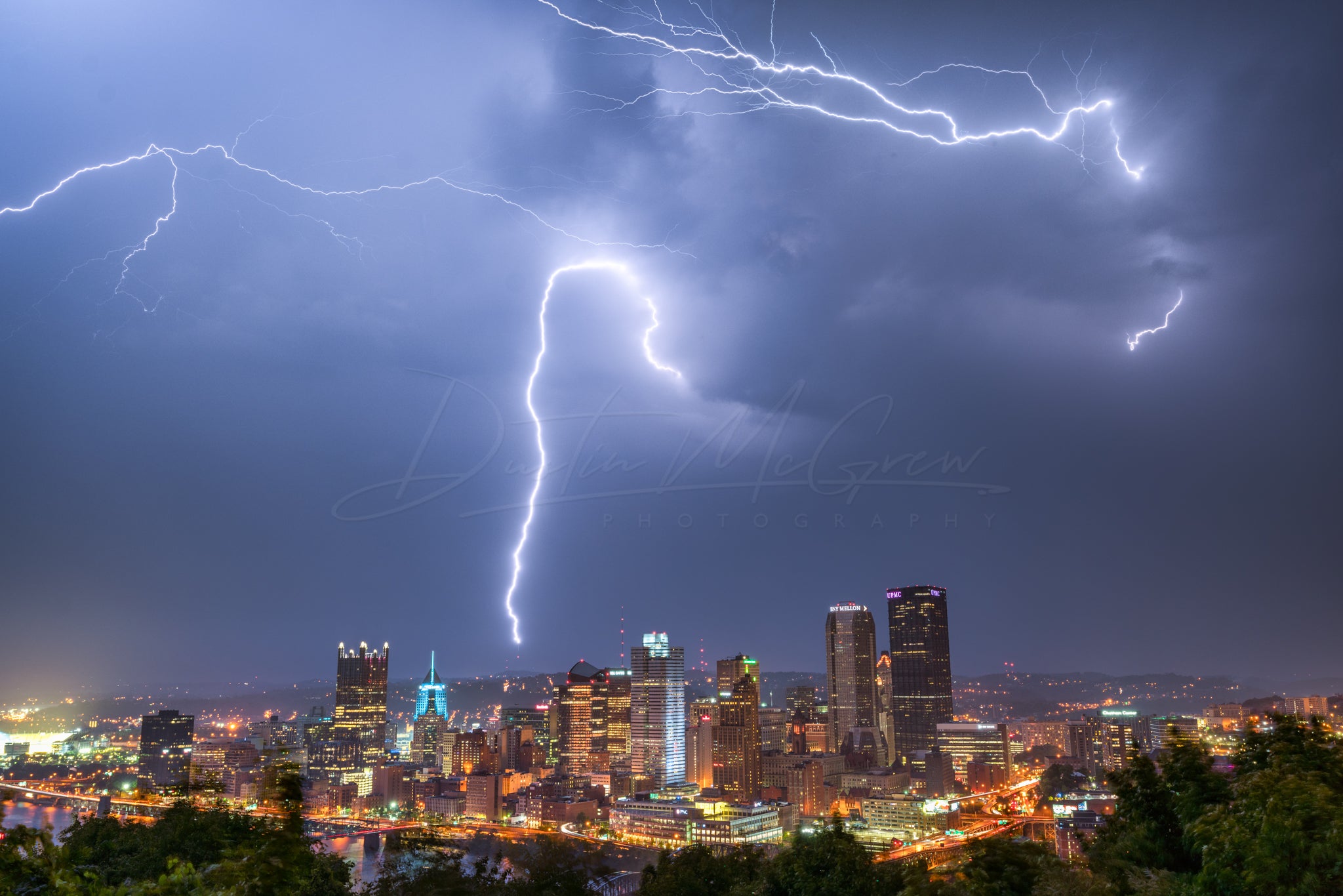 Pittsburgh Skyline Lightning Strike Photo – Dustin McGrew Photography