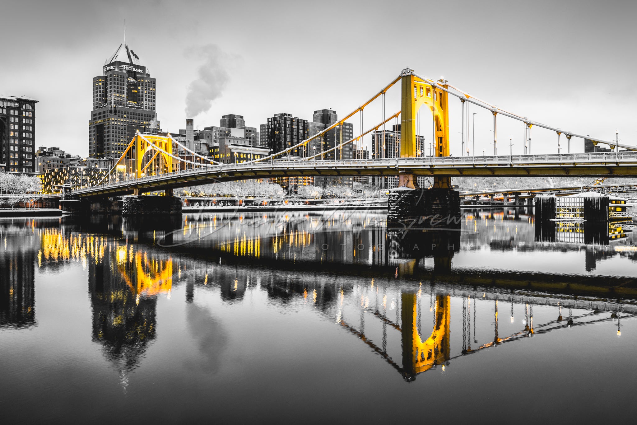 A Snowy Clemente Bridge in Black & Gold