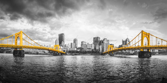 Panorama of the Pittsburgh Skyline with Bridges - Black & Gold