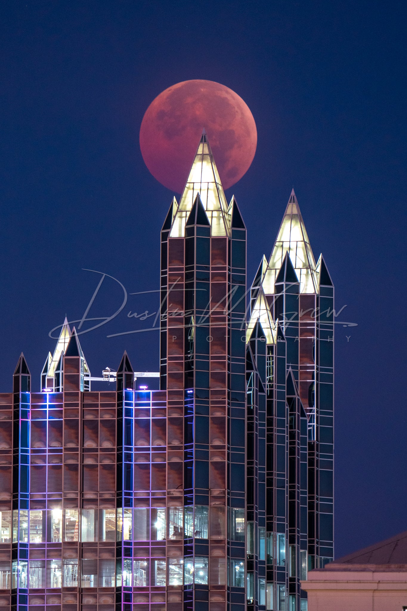 Lunar Eclipse Moon in the PPG Place Spires