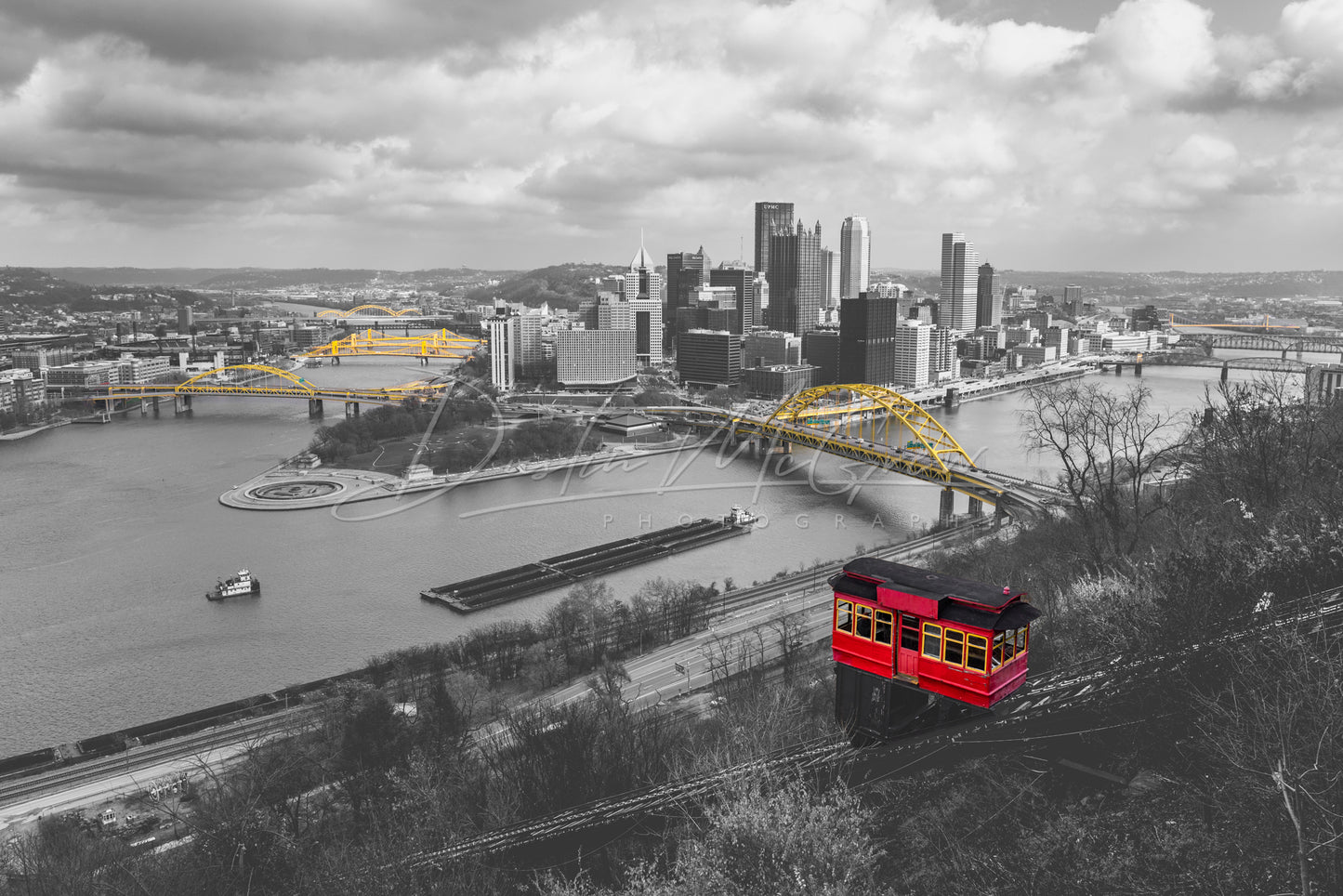 The Duquesne Incline and Pittsburgh Skyline in Selective Color