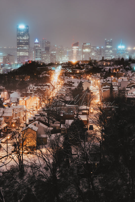 Pittsburgh Skyline and Troy Hill Winter Wonderland Photo